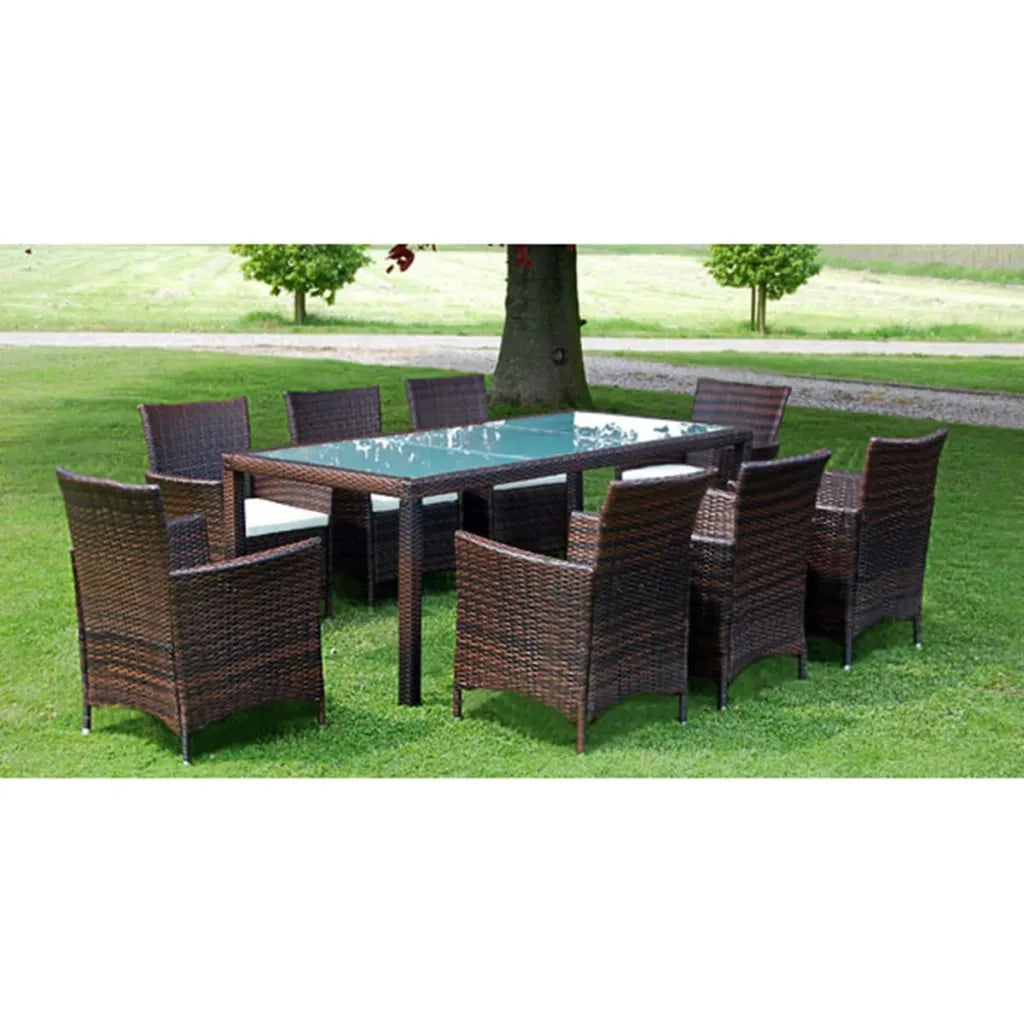 Set da Pranzo da Giardino 9 pz con Cuscini Polyrattan Marrone cod mxl 55658