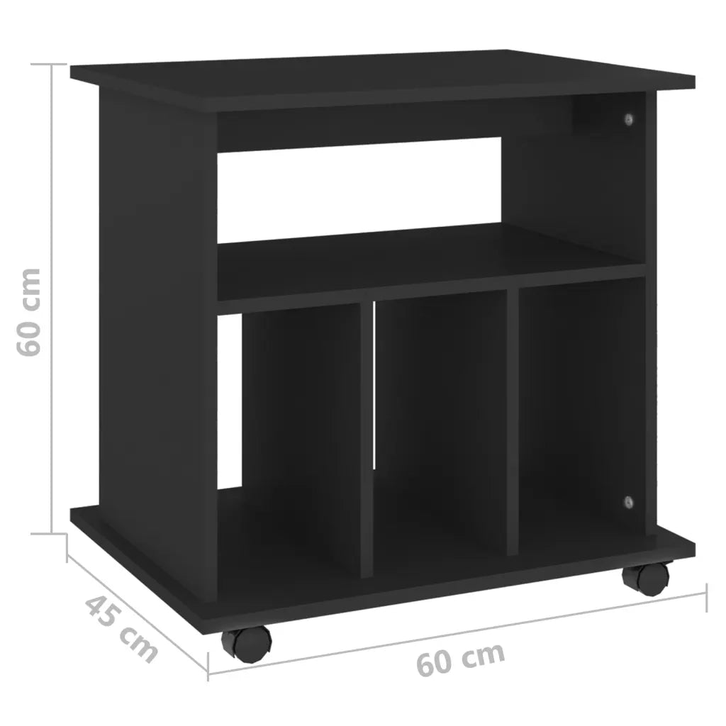 Mobiletto con Ruote Nero 60x45x60 cm in Legno Multistrato 808477