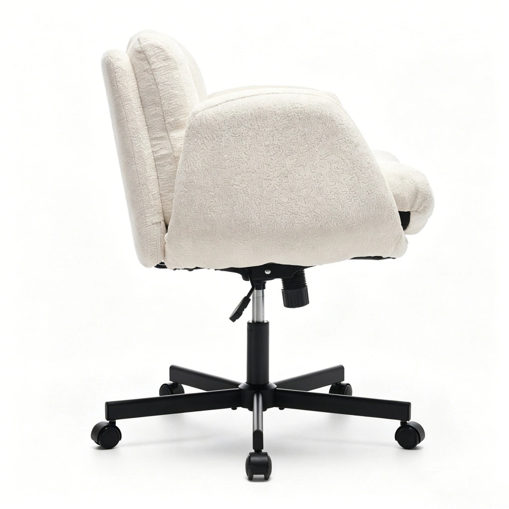 Sedia da Ufficio Girevole in Chenille ¨C MINIMAL ¨C Beige, Braccioli Regolabili, Seduta Imbottita
