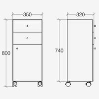 Lineabeta - Base 2 cassetti e 1 anta con ruote Runner nero / rovere castano