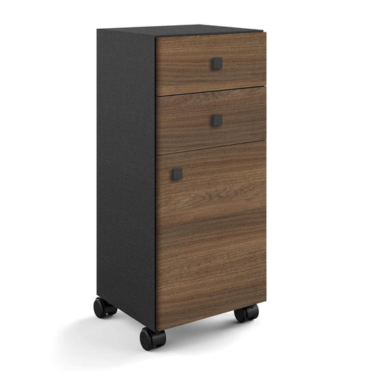 Lineabeta - Base 2 cassetti e 1 anta con ruote Runner nero / rovere castano