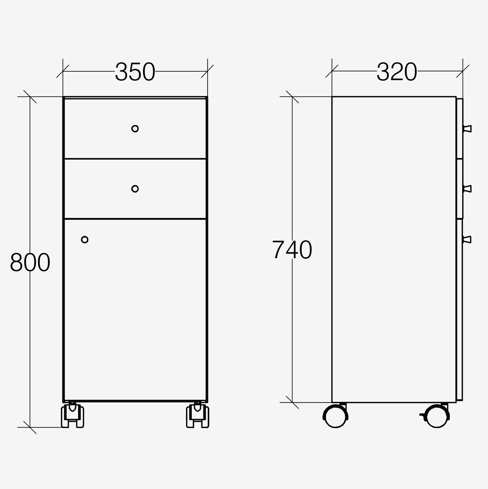 Lineabeta - Base 2 cassetti e 1 anta con ruote Runner in acciaio nero