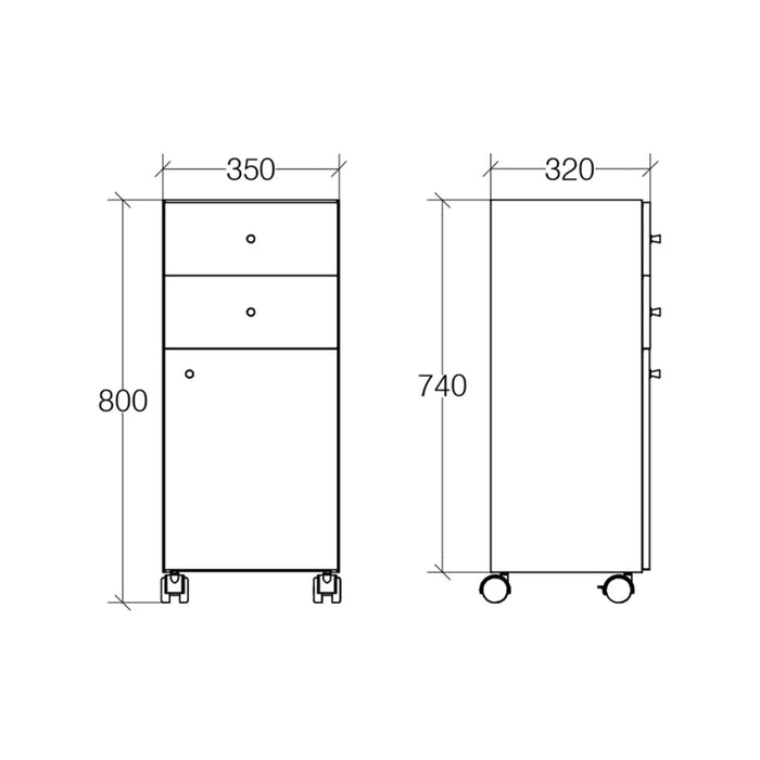 Lineabeta - Base 2 cassetti e 1 anta con ruote Runner in acciaio lucido