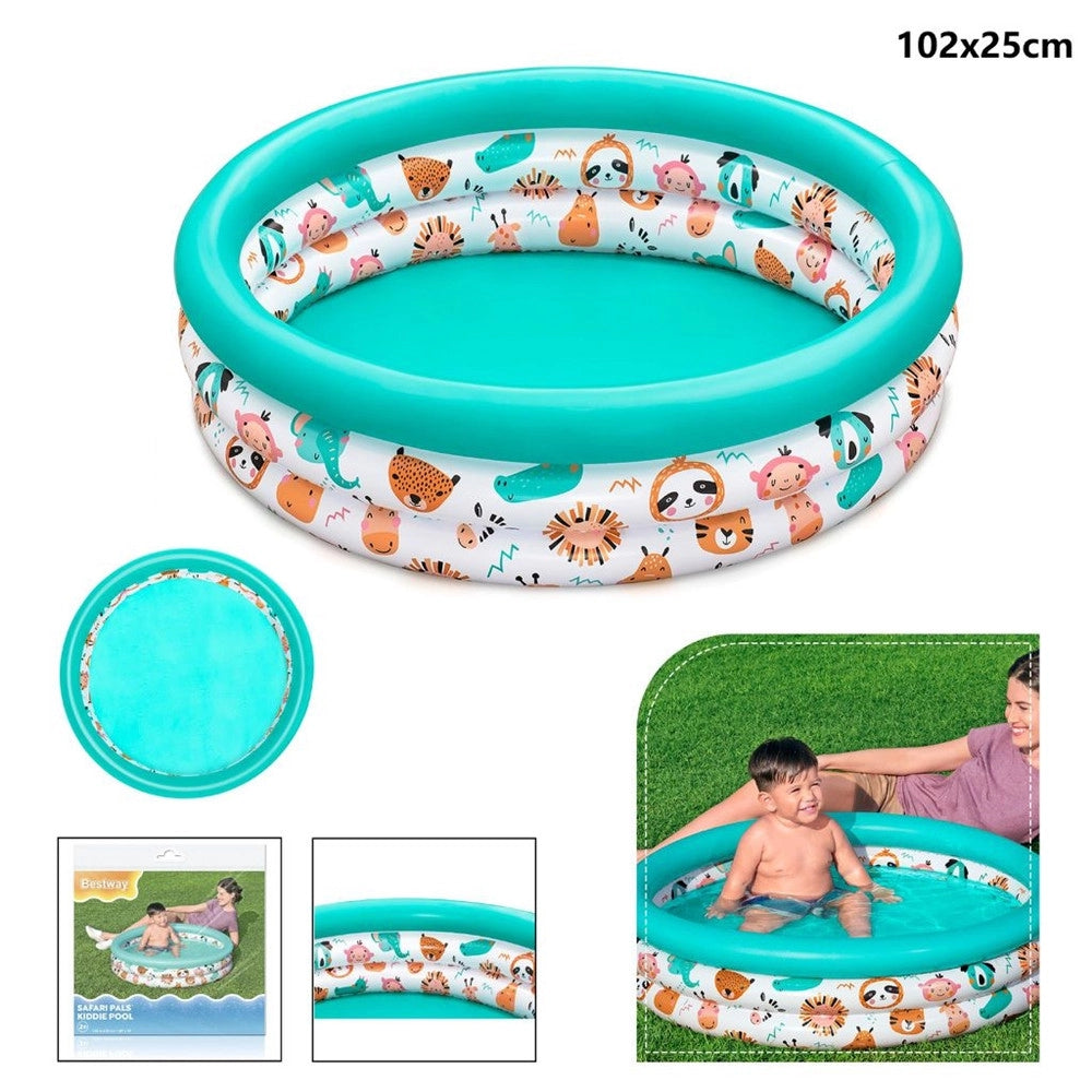 Trade Shop - Piscina A 3 Anelli Gonfiabile Rotonda 102x25cm Per Bambini +2 Anni Giardino 51008 -