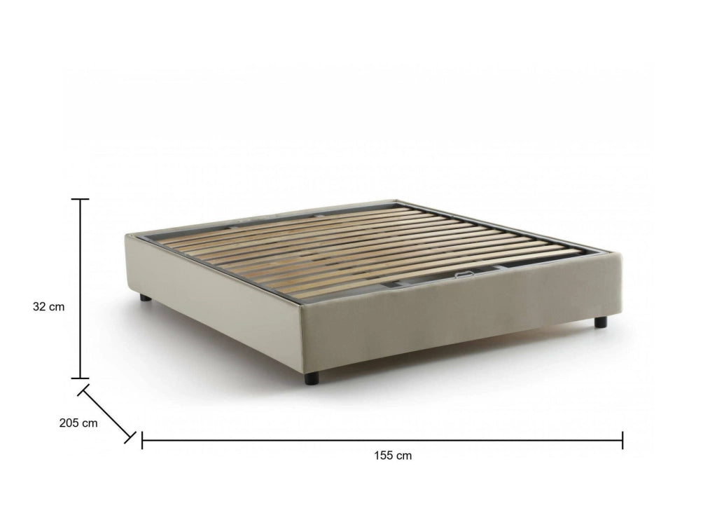 Letto matrimoniale Attilino, Letto contenitore con rivestimento in tessuto, Made in Italy, Apertura frontale, adatto per materasso cm 140x190, Beige