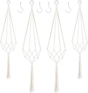 Set di fioriera a macramé da 4 pezzi, decorazione boho per interni e esterni, corda di cotone per fioriera da appendere per balconi, pareti e soffitti
