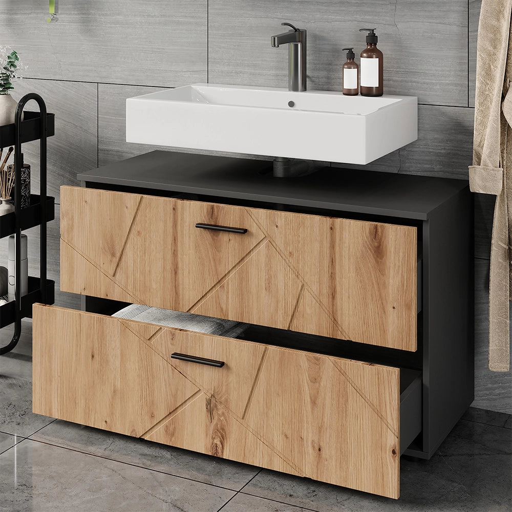 Vicco Mobiletto per lavabo Antracite/quercia dorata 100.1 x 60.6 cm con 2 cassetti