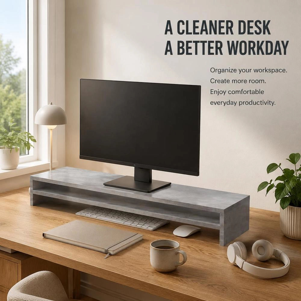 Monitor Stand, Concrete Grey, 100x24x13 Cm, Wood-based Material