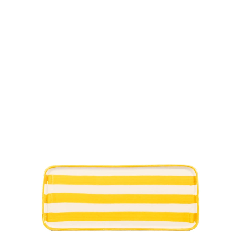 Lido Set 2 Piatti Rettangolari Serie Righe in Ceramica Artigianale Colore Giallo Design Made in Italy Eleganti e Versatili per la Tavola