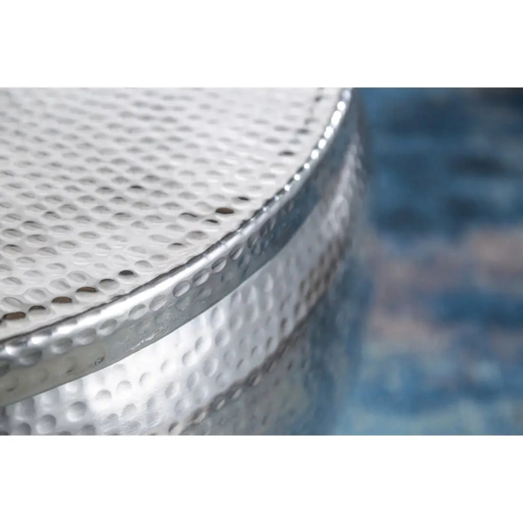 Tavolino basso TRIANE 70 cm argento martellato - Alluminio lucido effetto colpi di martello