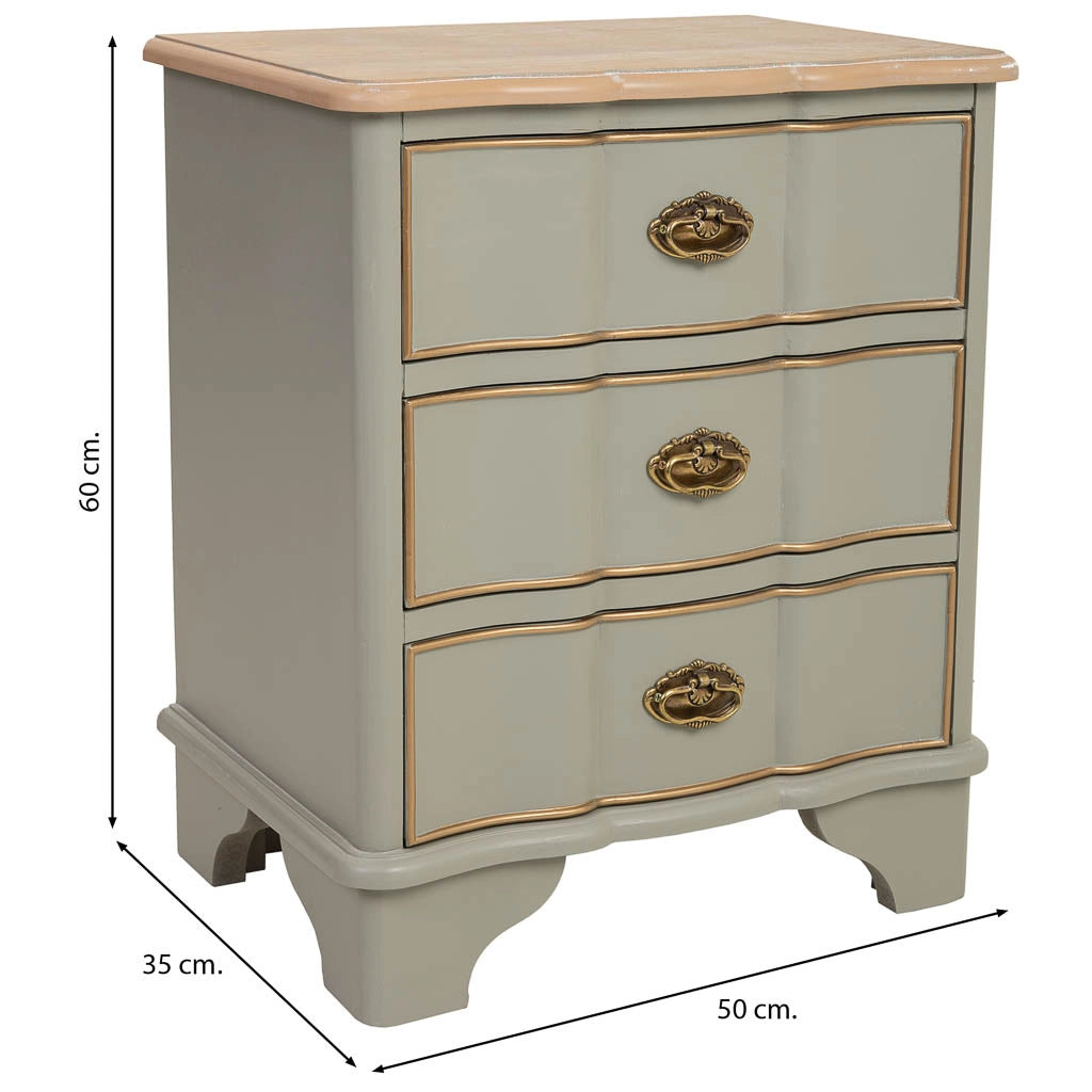 Tavolo in legno laccato verde invecchiato con 3 cassetti 50x35x60