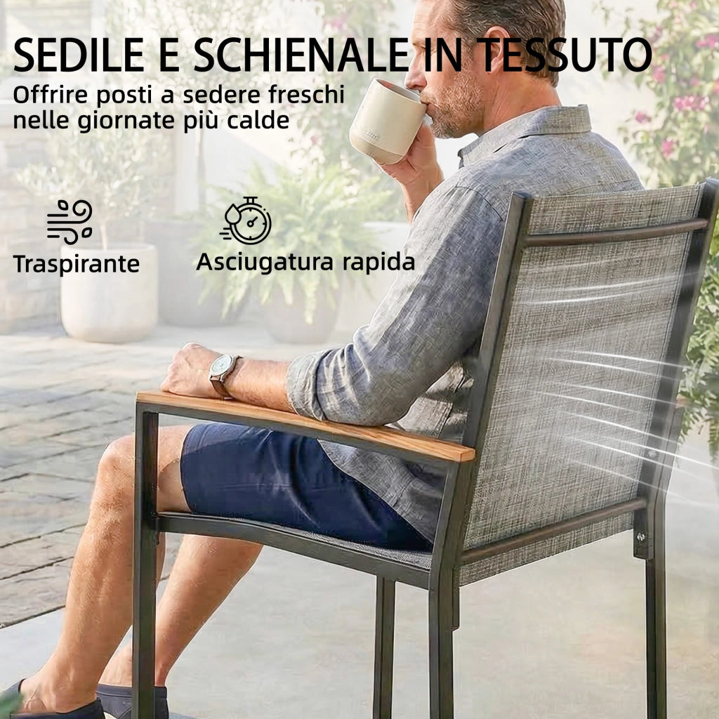 Set Bistr¨° 3 Pezzi: Sedie in Rete e Tavolo, Grigio Misto.