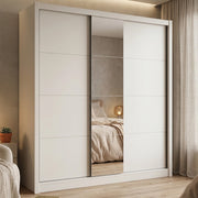 Armadio Camera da Letto Orero, Guardaroba Grande Appendiabiti, 205x215.5h cm Bianco Beige
