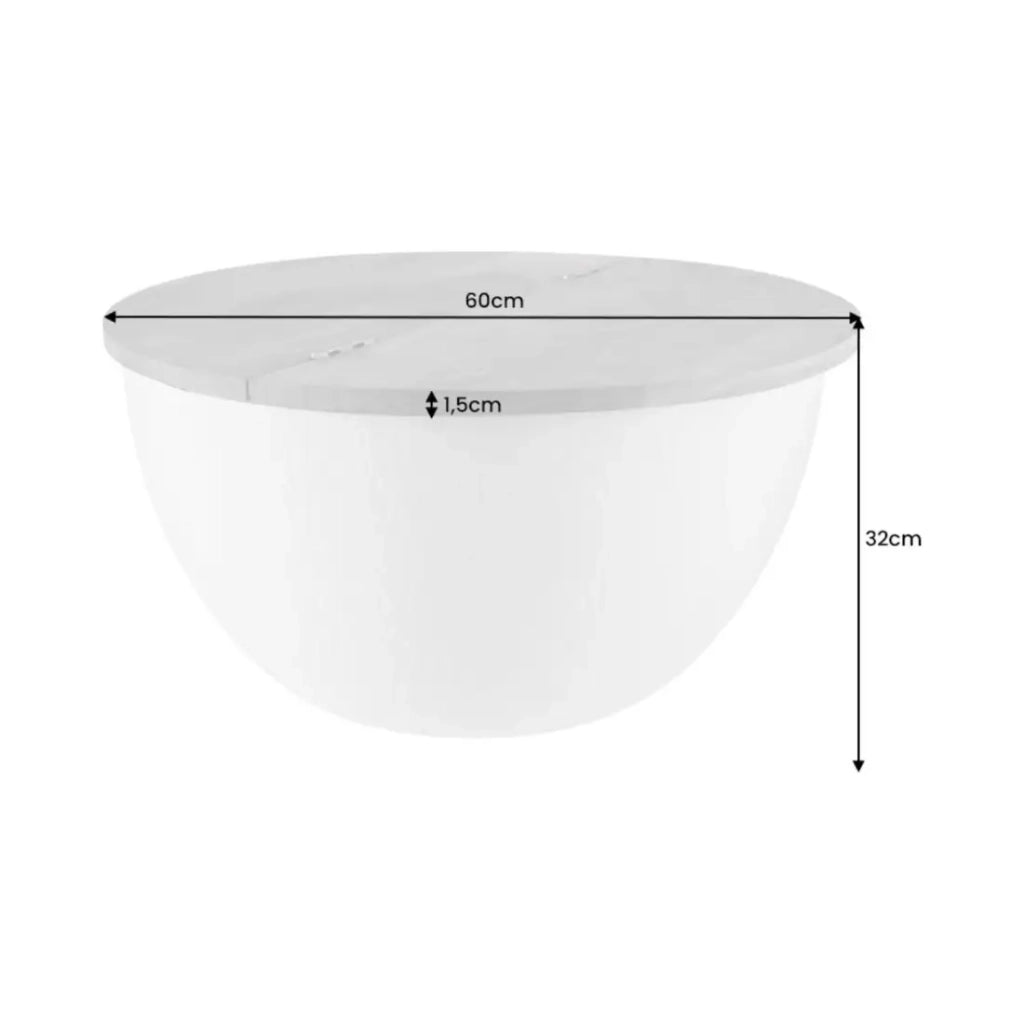 Table bassa TRIANE 60 cm con contenitore – Piano in legno di acacia e struttura in metallo argento martellato