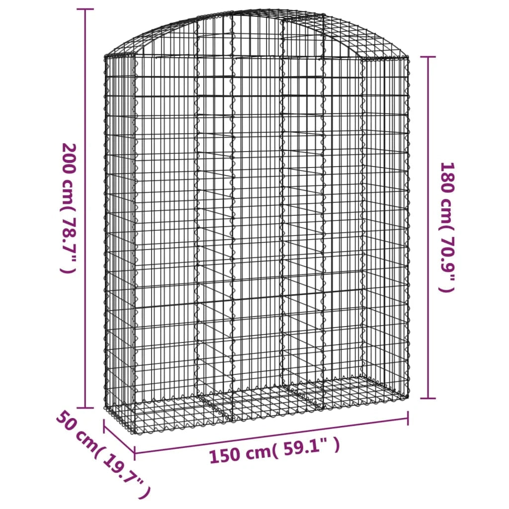 Cesto gabbione recinzione a gabbia muro di contenimento ad arco 150 x 50 x 180/200 cm ferro zincato argento 02_0039984