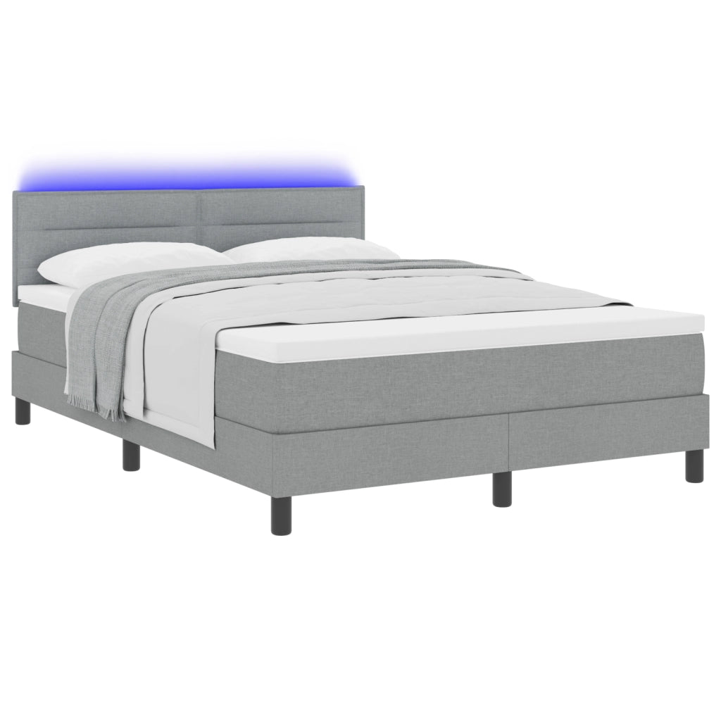 Letto Box Spring con Materasso e Luce LED Grigio 140x200 cm Tessuto