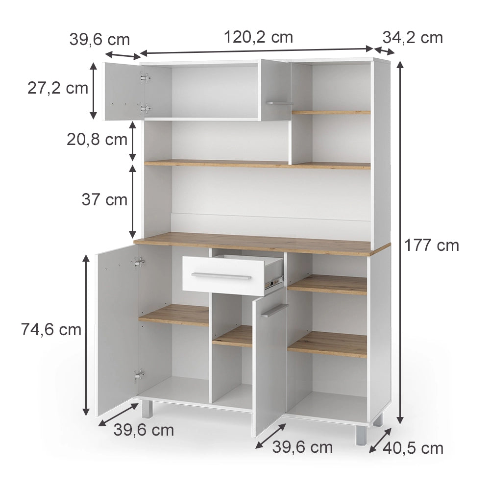 Vicco Buffet da cucina Bianco/Artigiano 120.2 x 40.5 cm