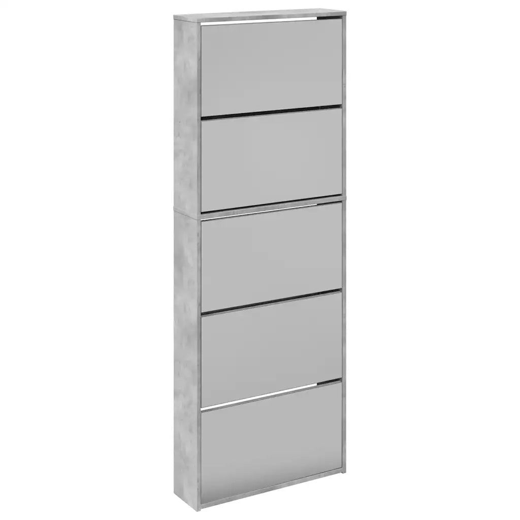 Scarpiera con Specchio a 5 Livelli Grigio Cemento 63x17x169,5cmcod mxl 86569