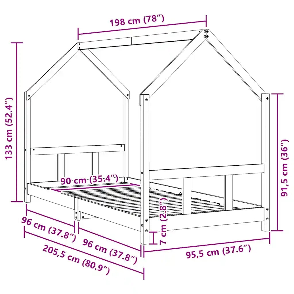 Giroletto per Bambini Bianco 90x200cm in Legno Massello di Pino