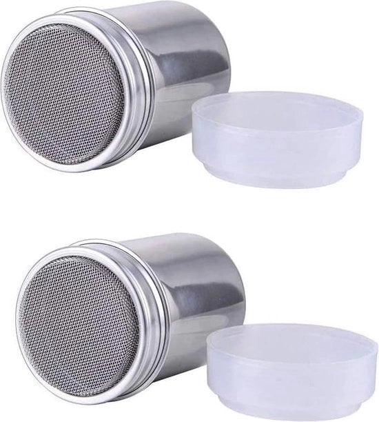 Due strumenti per spolverizzare zucchero di canna, spolveratore di cioccolato in acciaio inossidabile, zucchero di canna, sale, melassa di cacao, spolveratore di caffè, setola per cucina (8 * 12 cm) - argento - 8*12cm