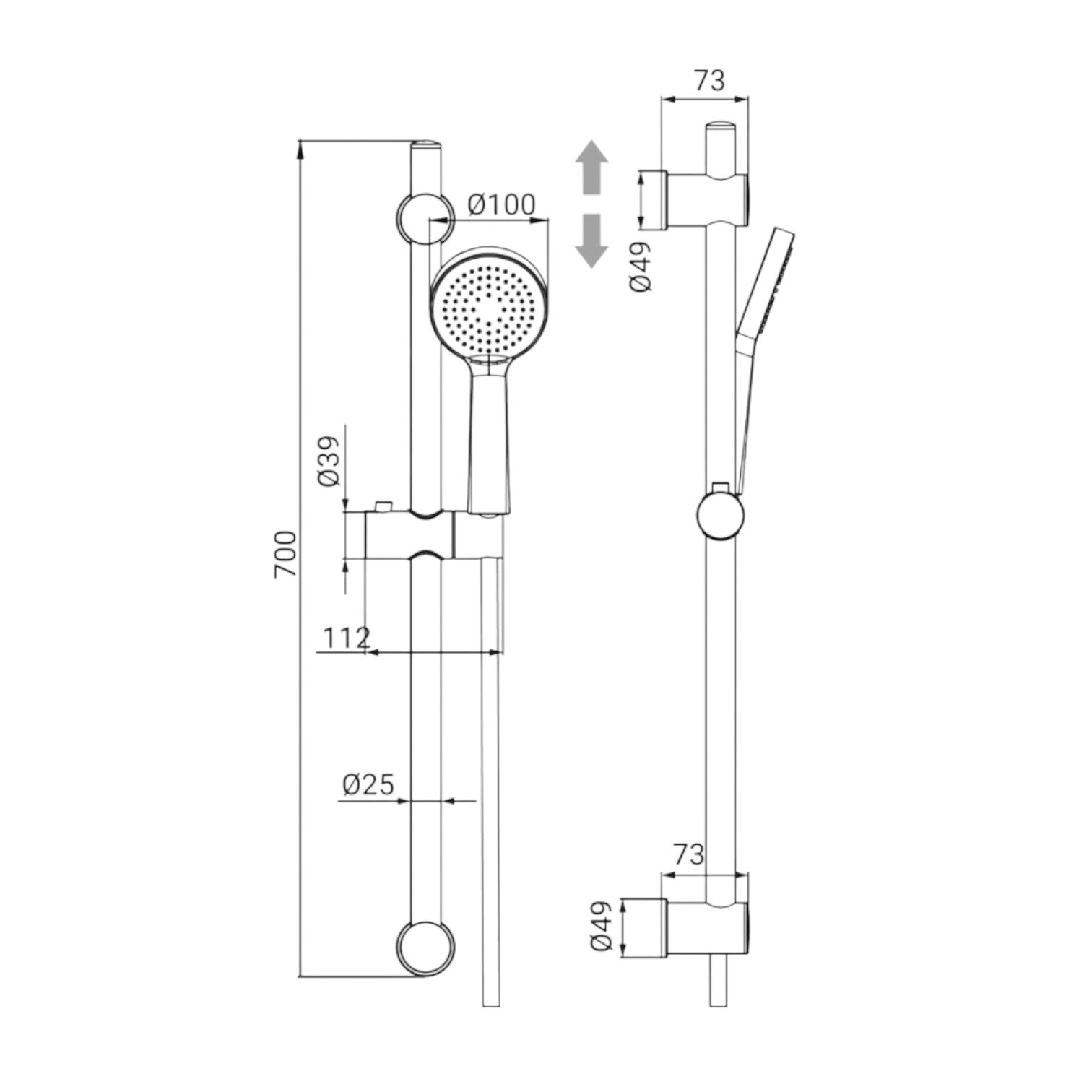 Saliscendi regolabile universare nero opaco