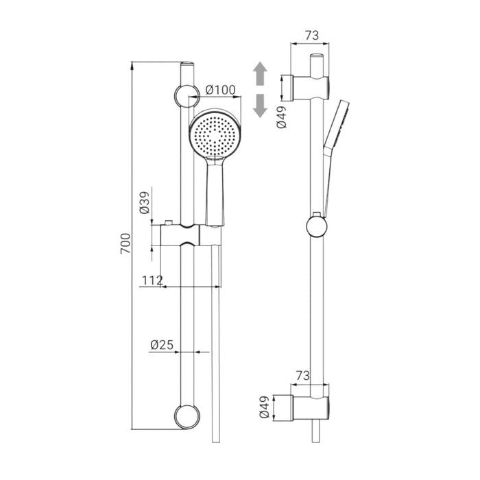 Saliscendi regolabile universare nero opaco