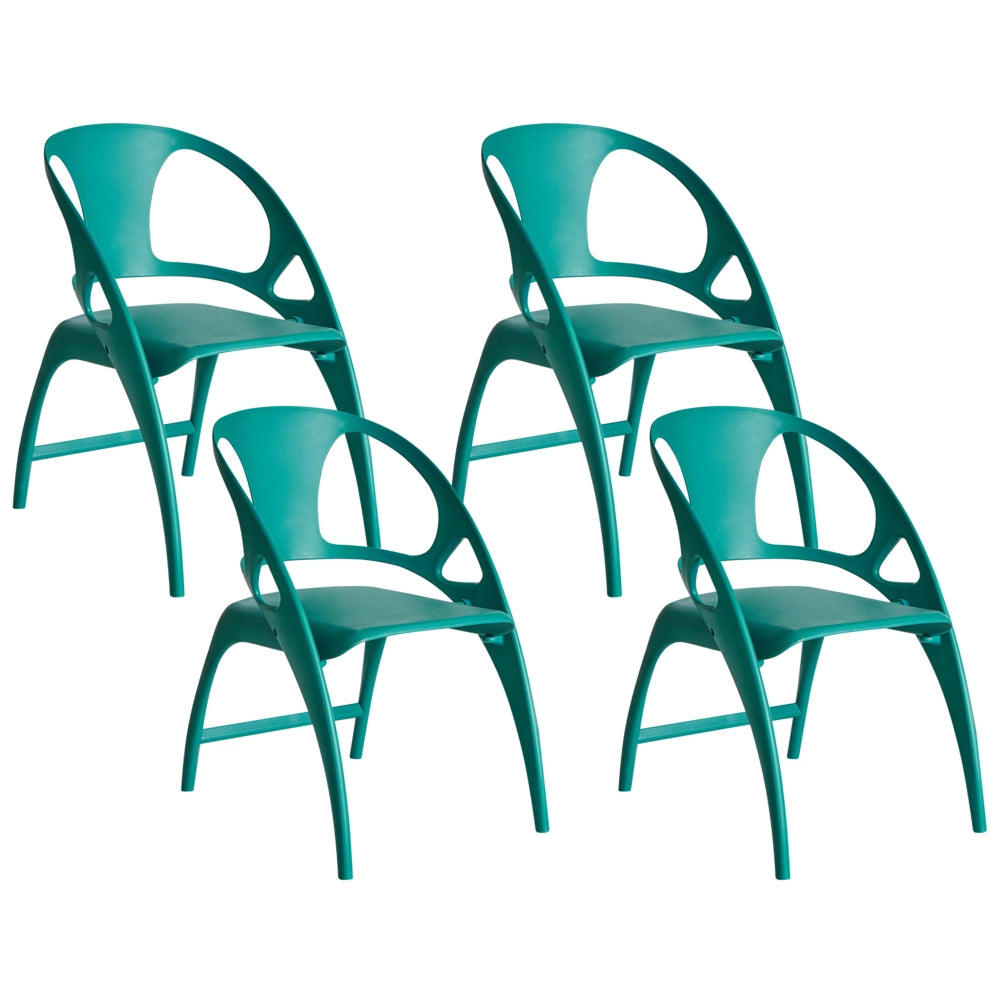 Set di 4 sedie da giardino in polipropilene verde thè plastica leggera e resistente agli agenti atmosferici per interni e per esterni.