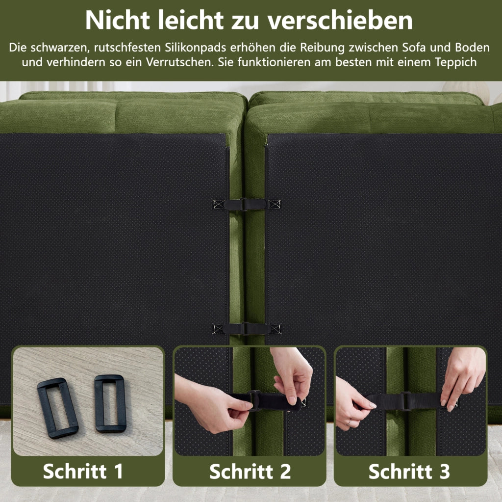 DIVANO Modulare a U 264x160 cm in Chenille Verde