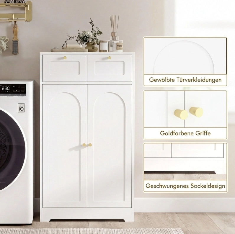 Mobiletto bagno bianco con 2 cassetti e ripiano regolabile 60x30x108 cm