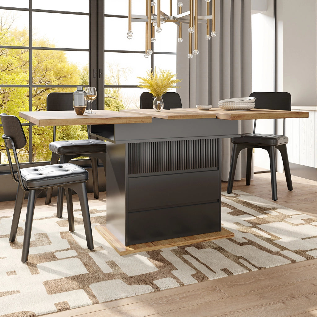 TAVOLO Allungabile 110-140x80 cm MDF Nero/Naturale