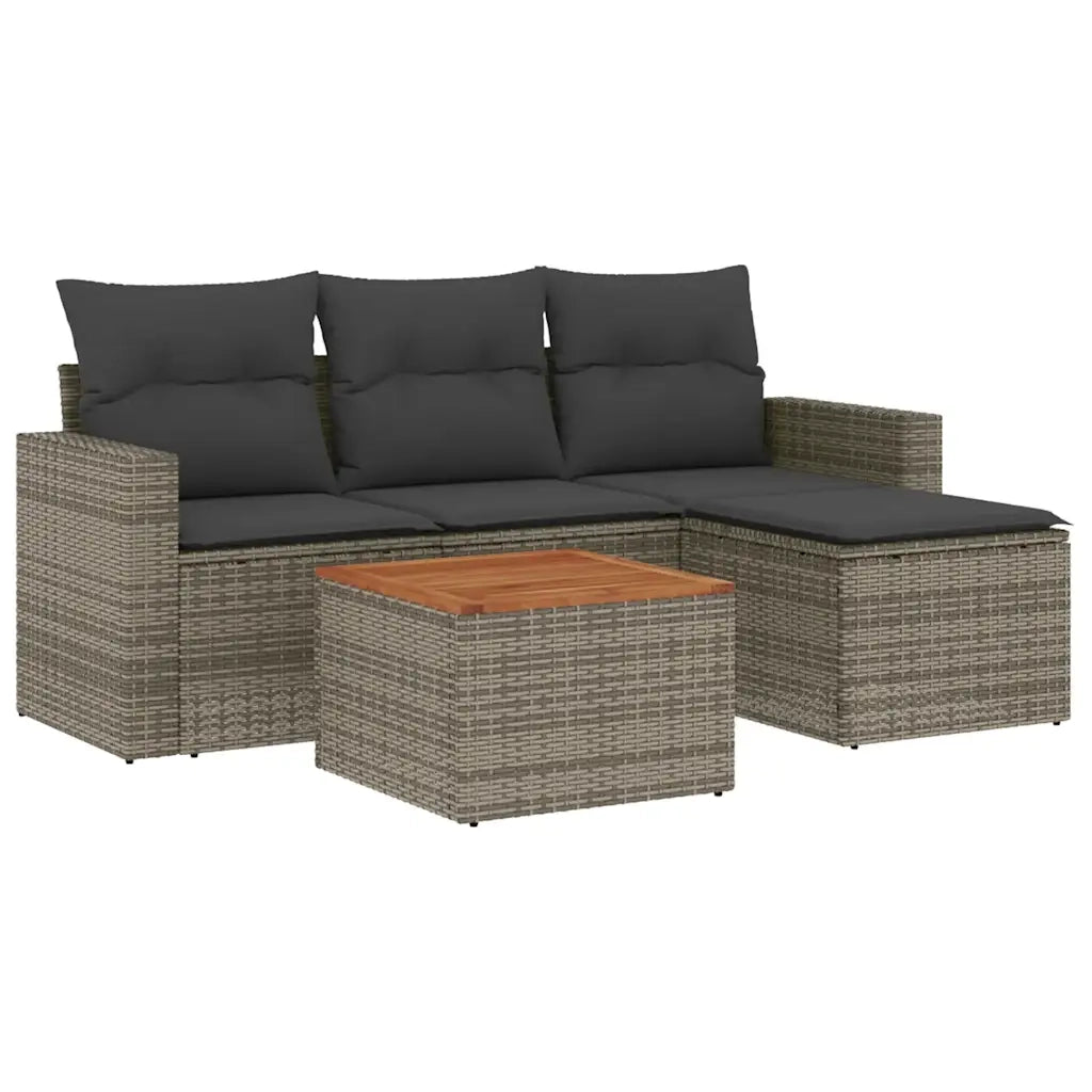 Set Divano da Giardino 5 pz con Cuscini-Sofa da Giardino-Divanetto da esterno Grigio in Polyrattan 138569