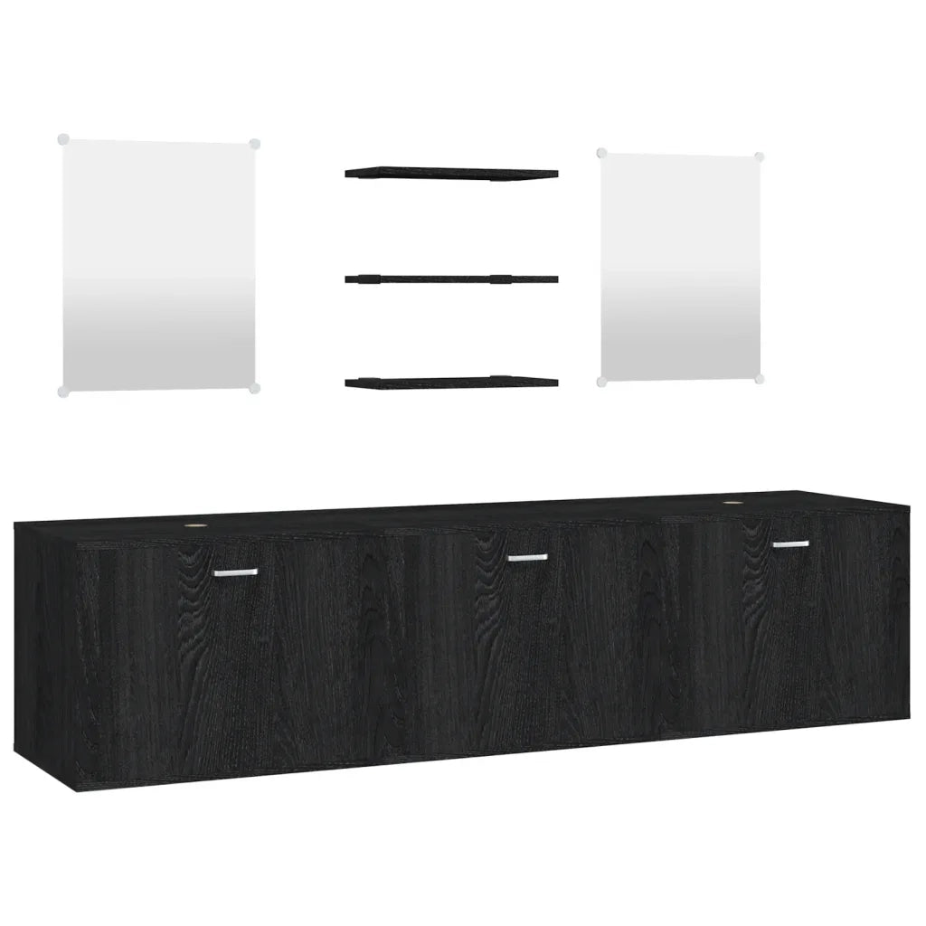 Set Mobili da Bagno | Armadio da bagno 6 pz Nero in Legno Multistrato