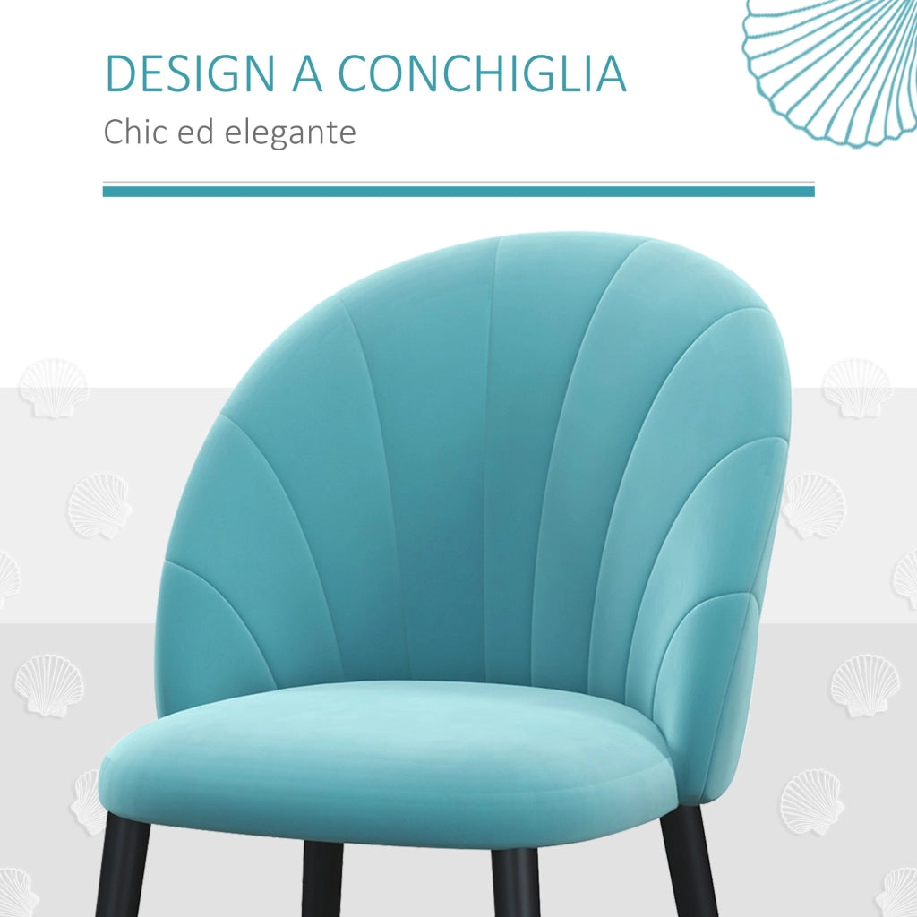 Set 2 Sedie Imbottite 52x54x79 cm in Tessuto Effetto Velluto Verde Chiaro