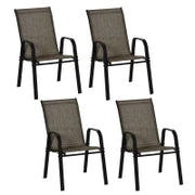 Sedie da Giardino Set 4 Pezzi, Sedie da Esterno Impilabili in Metallo e Tessuto Traspirante, Marrone