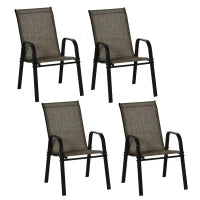Sedie da Giardino Set 4 Pezzi, Sedie da Esterno Impilabili in Metallo e Tessuto Traspirante, Marrone