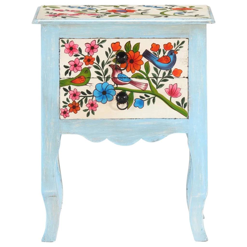 Comodino Dipinto a Mano 40x30x50 cm in Legno Massello di Mango 323541