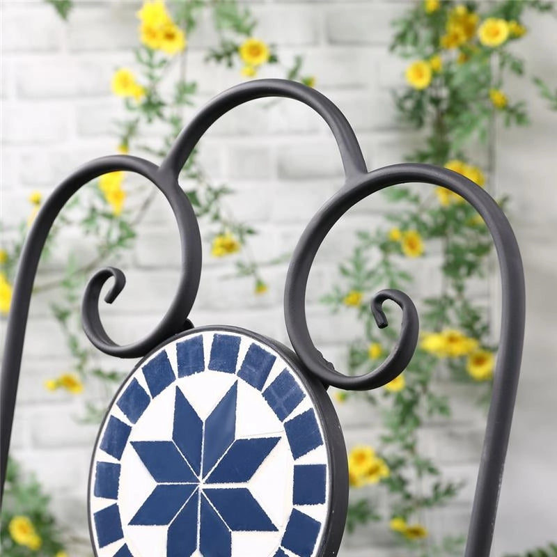 SET DA GIARDINO CON 2 SEDIE PIEGHEVOLI E 1 TAVOLINO A MOSAICO NERO
