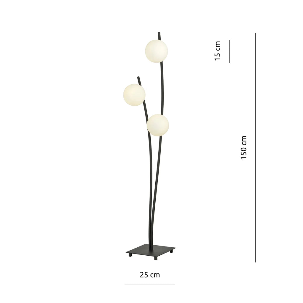 Piantana Contemporaneo Oceano Acciaio Nero 3 Luci E14 Ip20