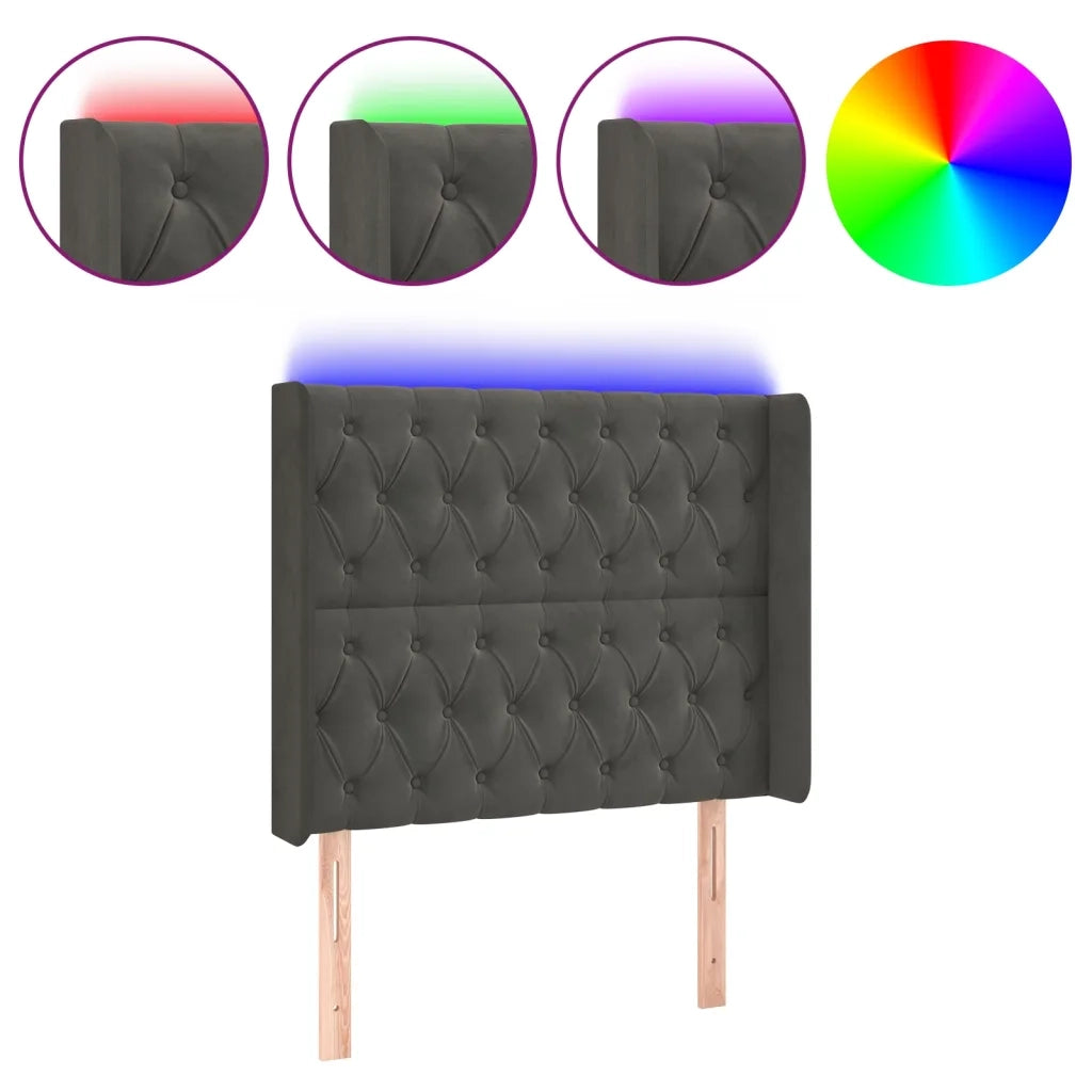 Testiera a LED Grigio Scuro 103x16x118/128cm in Velluto 3124427