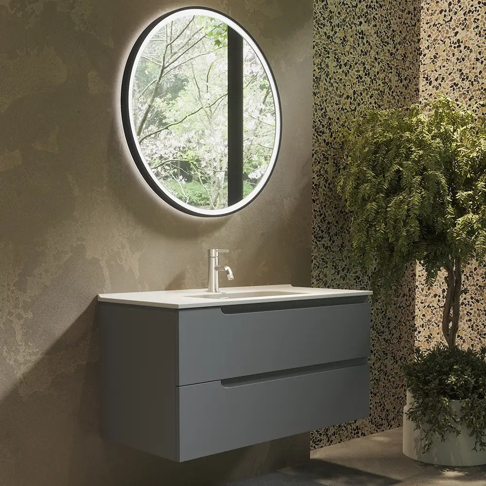 Mobile bagno sospeso 80 cm due cassetti color grigio opaco con lavabo  | Moor