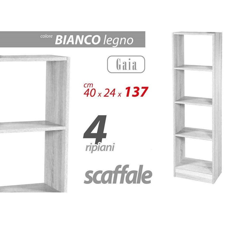 Trade Shop - Libreria Scaffale 4 Ripiani Mensole Colonna Legno Bianco Moderno 137x40x24cm 768927 -