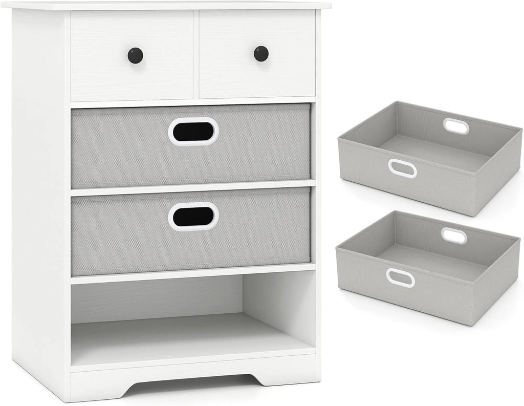 Cassettiera con 4 cassetti, armadio camera da letto, 3 armadietti semi-aperti e 2 cassetti rimovibili, mobile portaoggetti dispositivo anti-ribaltamento, per soggiorno, ufficio, 58 x 42 x 75