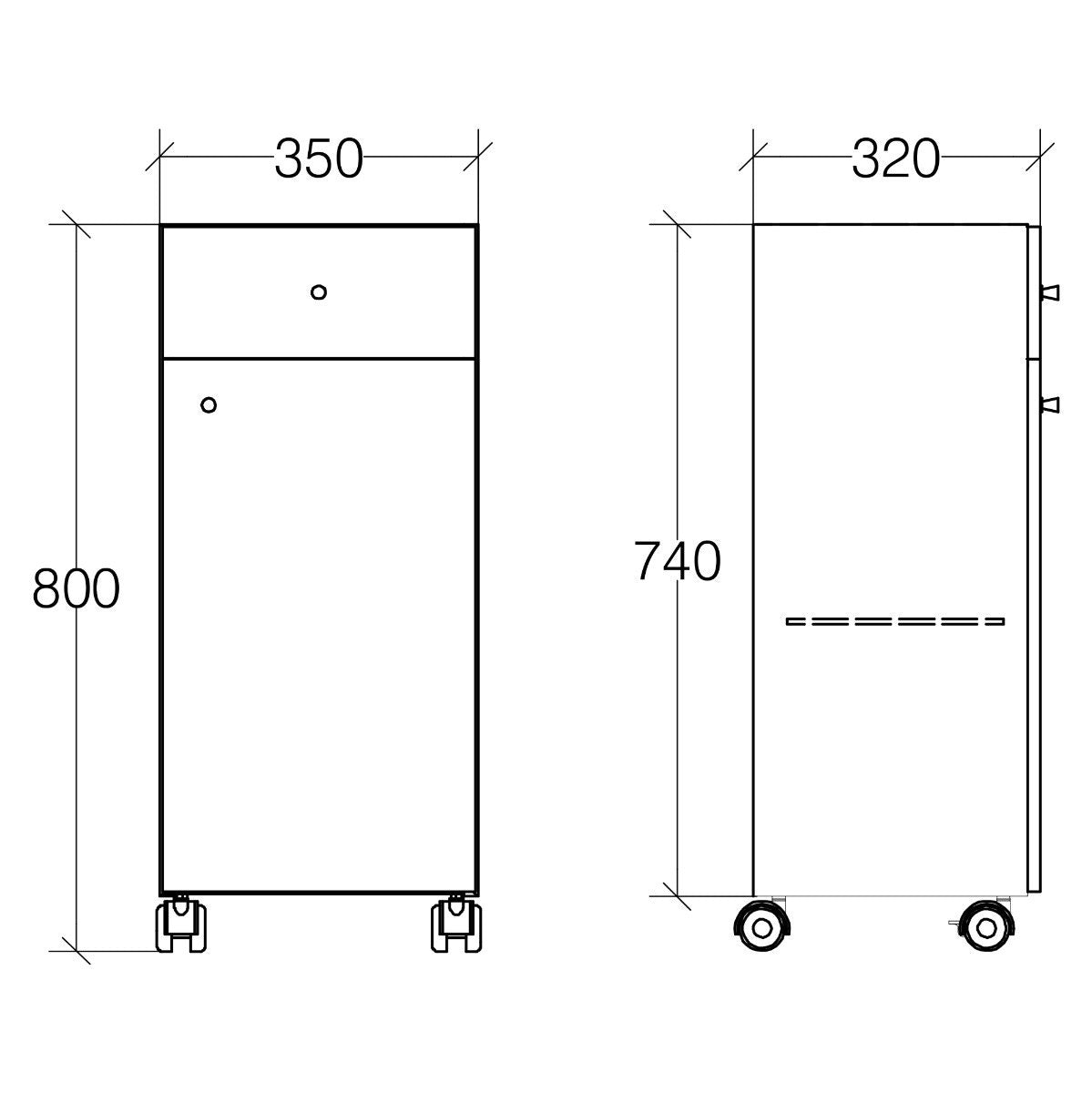 Lineabeta - Base 1 cassetti e 1 anta con ruote Runner in acciaio lucido