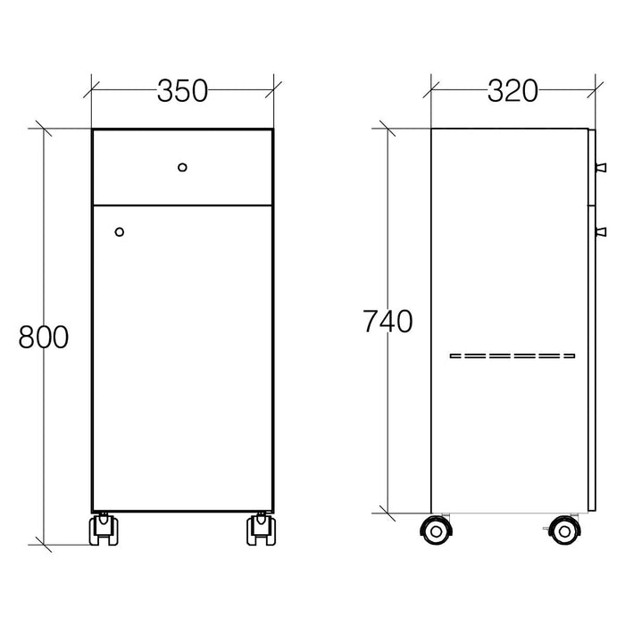 Lineabeta - Base 1 cassetti e 1 anta con ruote Runner in acciaio lucido