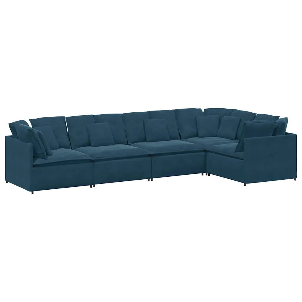 Divano Modulare con Cuscini in Velluto Blu 3321336