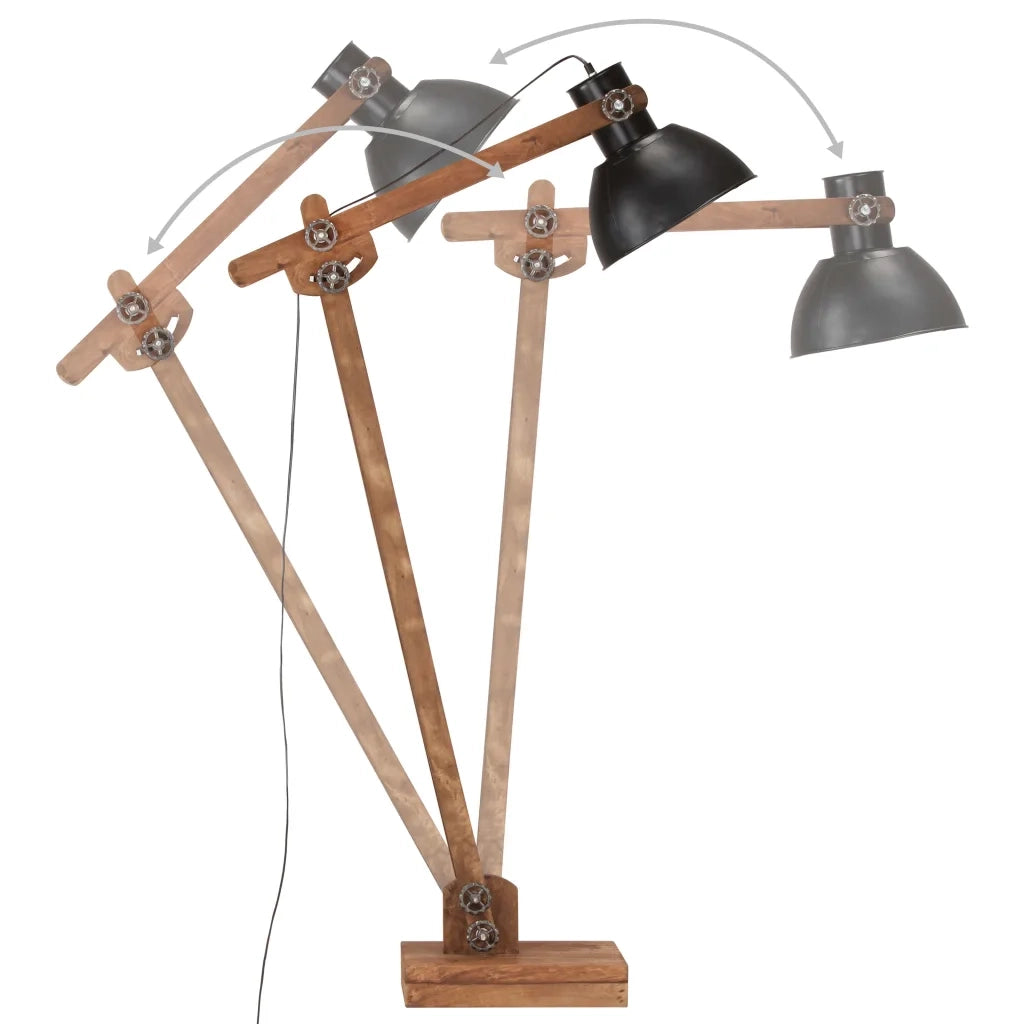 Lampada da Pavimento Nera in Legno Massello di Mango E27 320581