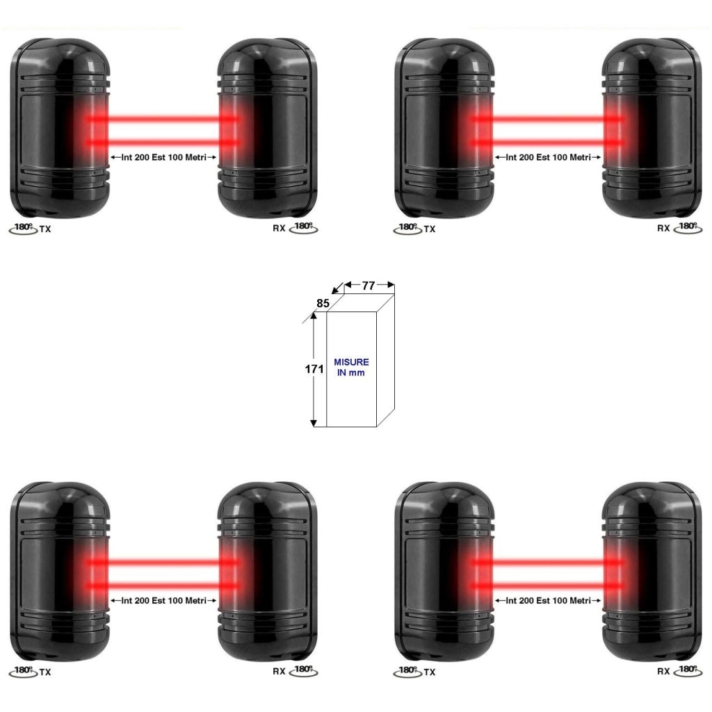 4 BARRIERE IR ATTIVI ORIENTABILI DOPPIO FASCIO SINCRO Securvera SD-BEC4BDRSOA