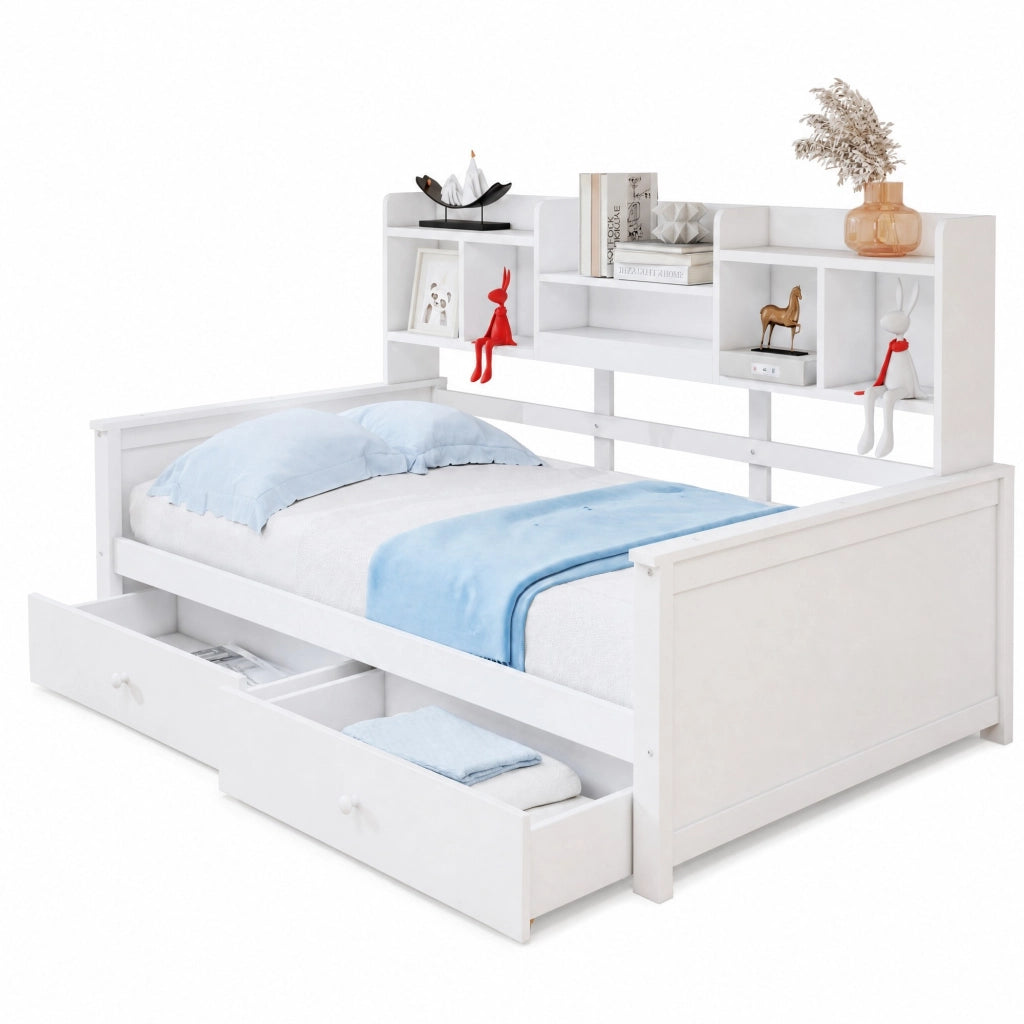 Letto singolo divano 90x200 cm bianco con cassetti