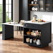 TAVOLO BAR Estensibile 133-202x70x93,5 cm MDF Nero con vani e cassetto