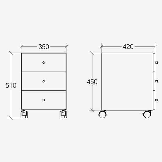 Lineabeta - Base 3 cassetti con ruote Runner in acciaio lucido